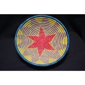 Large Native Southwest Handwoven Coiled Grass Basket Star Pattern Colorful